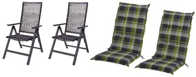 Livarno home Záhradné kreslo Miami, 2 kusy + Podložka na kreslo s vysokým operadlom Valencia/Miami, káro/zelená, 2 kusy  (800010855)