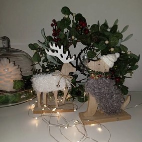 DECOLED Dekorácia, drevený jeleň, 12,5 x 5 x 20,5 cm, biela