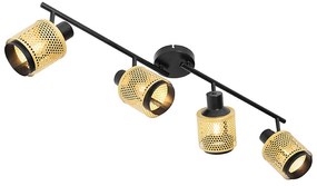 Priemyselné bodové svietidlo čierne so zlatom 4-žiarovkové - Kayden