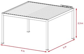 Hliníková bioklimatická pergola s el. lamelami 3 x 4 M + LED osvetlenie
