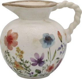 Béžový antik keramický džbán s kvetmi Fleurville - 20,5 * 18,5 cm