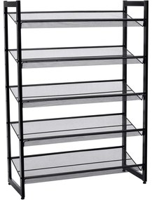 Stojan na topánky s 5 policami z kovovej sieťoviny, čierny