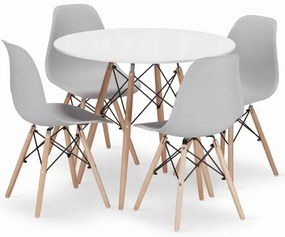 Jedálenský stôl TODI biely 90 cm so štyrmi stoličkami OSAKA sivé