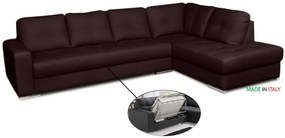 Kožená sedacia súprava s rozkladom na každodenné spanie ALEXIE – rohová, pravá, vínová (bordeaux 305)