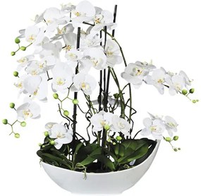 Umelá kvetina orchidea phalaenopsis aranžmán 68 cm biela v bielej keramickej miske 45 x 25 cm Real Touch