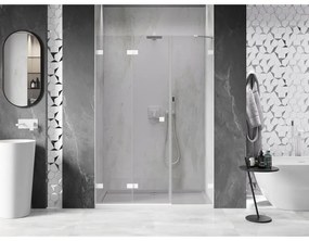 Mexen Lunar-F, skladacie ľavé sprchové dvere 125 cm, 8mm číre sklo, biely profil, 836S-125-050-20-00-L