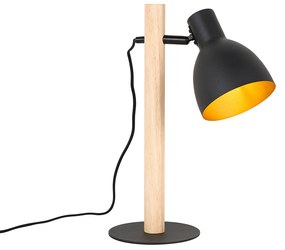 Rustikálna stolná lampa čierna s drevom - Flint