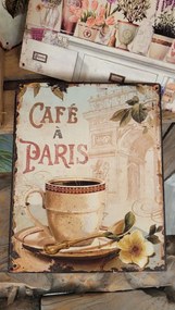 Nástenná kovová ceduľa Café a Paris - 20*25 cm