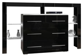 Komoda Ravido I Plus, Farby: biela / čierny lesk