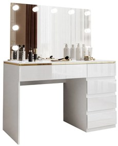 TOALETNÝ STOLÍK NESSIE ELITE 2 BIELY LESK + ZLATÝ