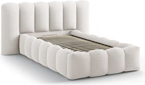 Krémovobiela čalúnená jednolôžková posteľ s úložným priestorom s roštom 90x200 cm Lupine – Micadoni