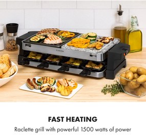 Klarstein Sirloin, raclette gril, 1500 W, hliník/kameň, pre 8 osôb, LED kontrolky
