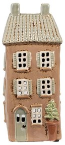 Hnedý keramický svietnik na čajovú sviečku domček Amster Village - 12*9*28 cm