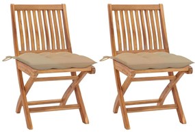 Záhradné stoličky 2 ks, béžové podložky, tíkový masív 3062451