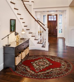 Alfa Carpets, Kusový koberec TEHERAN T-102 red kruh, 190x190 (průměr) kruh, červená, chodba / predsieň