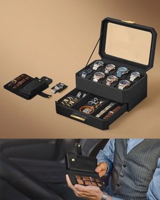 Songmics Box na hodinky Watch, 27,3x14,5x19,5 cm, čierna/zlatá