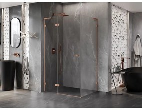 Mexen Lunar L, sklápací sprchový kút ľavý 70 x 80 cm, 8mm číre sklo, medený matný profil, 834L-070-080-65-00-L