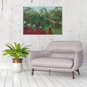 Sklenený obraz - Henri Rousseau, Tropical Forest with Monkeys, reprodukcia (70x50 cm)