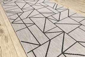 Behúň SIZAL FLOORLUX 20605 trojuholníky geometrický - strieborný, čierny