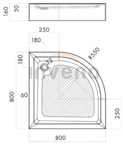 Invena Invena, štvrťkruhová vanička 80X80x16 cm bez sifónu, biela, INV-AK-80-083-P