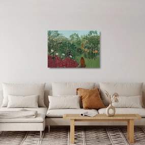 Sklenený obraz - Henri Rousseau, Tropical Forest with Monkeys, reprodukcia (70x50 cm)