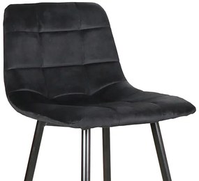 Čierna barová stolička MILA VELVET s čiernymi nohami