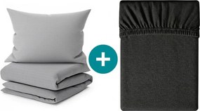Sada krepových obliečok DENYX BLEND sivé, hotelové vrecko + plachta Jersey 90 x 200 cm tmavosivá, jednolôžko