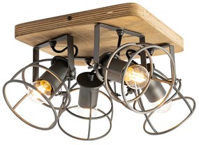 Priemyselné bodové svetlo drevo s tmavosivou nastaviteľnou 4-svetlo - Arthur