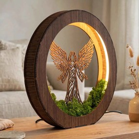 Drevená LED lampa Anjel svetla s machom | MICHAEL: HDF - Orech 20 cm 4778-115060 LED0606