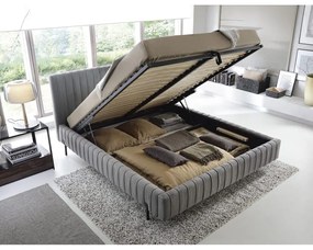 Sivá čalúnená dvojlôžková posteľ s úložným priestorom s roštom 180x200 cm Plissa – ELTAP