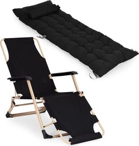 Záhradné plážové ležadlo 2 v 1 s vankúšom, opierkou hlavy, nastaviteľnou opierkou nôh, čierne, zlatý rám