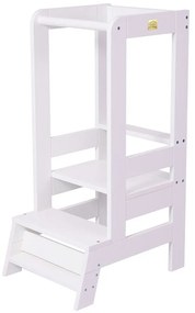 Biela učiaca veža z borovicového dreva Montessori – Meowbaby