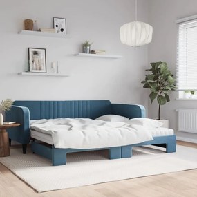 Rozkladacia denná posteľ s matracmi modrá 100x200 cm zamat 3197093