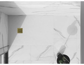 Mexen Stone+, obdĺžniková vanička z minerálneho kompozitu 130 x 70 cm, biela, zlatá lesklá krytka, 44107013-G