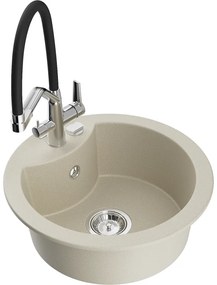 Mexen Diego, 1-komorový granitový drez 488x488x167 mm a drezová batéria Duo, béžová, 6512-69-671701-07