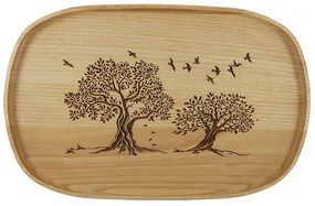 AMADEA Drevený servírovací podnos stromy, masívne drevo, 31 cm