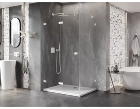 Mexen Lunar-F, 1-krídlový sprchový kút so skladacími dverami, ľavý, 90 x 80 cm, 8mm číre sklo, biely profil, 836-090-080-20-00-L