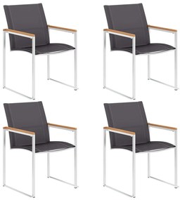 Záhradné stoličky 4 ks, textilén a nehrdzavejúca oceľ, sivé
