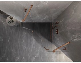 Mexen Lunar, päťuholníkový sprchový kút s pravým sklonom 80 x 80 cm, 8mm číre sklo, profil medená matná, 831-080P-080L-65-00-P