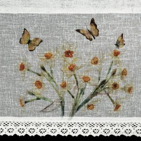 Dekorstudio Kuchynská záclonka FLORA zdobená kvetinovou potlačou a čipkou 150 x 30 cm