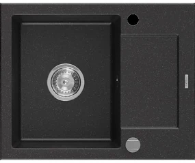 Mexen Enzo granitový jednokomorový drez s krátkym odkvapkávačom 576 x 465 mm, čierna/strieborná metalik - 6506571005-73