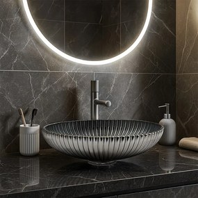 BPS-koupelny Sklenené umývadlo na dosku HYD-BRT3-BL-PL-510 51x35 cm, platina lesk
