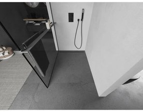 Mexen Kioto+ L, sprchová zástena Walk-In s poličkou a vešiakom 100 x 200 cm, 8mm číre sklo čierny vzor, grafitový profil, 800-100-123-66-70