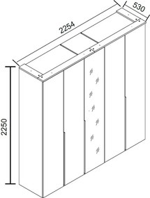 Šatníková skriňa so zrkadlom Kevo, 225 cm, biela