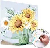 Maľovanie podľa čísel MARGARÉTKY A SLNEČNICE – nízka náročnosť 50x50  cm