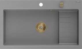 Mexen Omar, 1-komorový granitový drez 800x480x210 mm, šedá, zlatý sifón, 6520801005-71-G