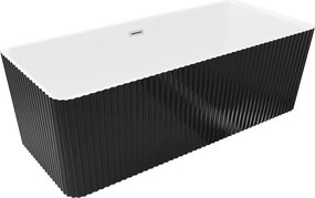 Mexen Nila, voľne stojaca ryhovaná vaňa 170 x 75 cm, biela-čierna, oceľový prepad, 52841708075-97