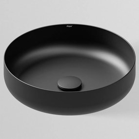 ALAPE AB.SO400.1 okrúhle umývadlo na dosku bez otvoru, bez prepadu, priemer 400 mm, matná čierna, s povrchom ProShield, 3509000240
