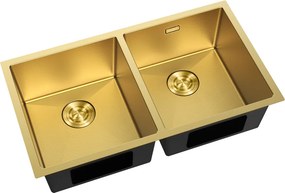 Mexen Binox, 2-komorový nerezový drez 800 x 450 mm, brúsená zlatá, vzor voština, 6421802000-55HC