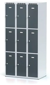 Alfa 3 Šatníková skrinka s úložnými boxami, 9 boxov, 1800 x 900 x 500 mm, otočný zámok, tmavosivé dvere